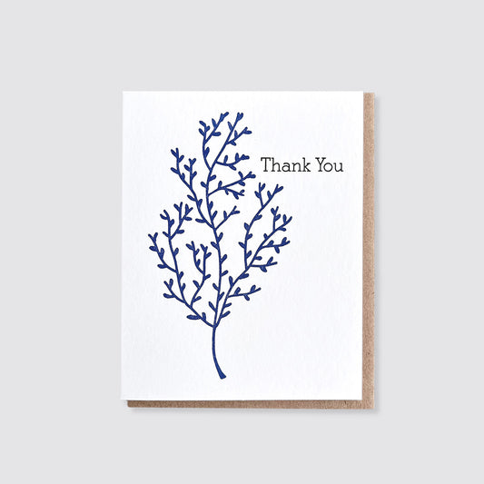Thank You Blue Branch Letterpress Card