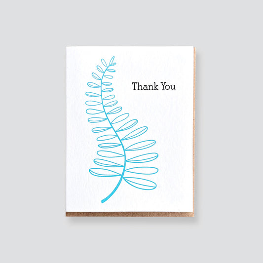Thank You - Curvy Cyan Branch Letterpress Card
